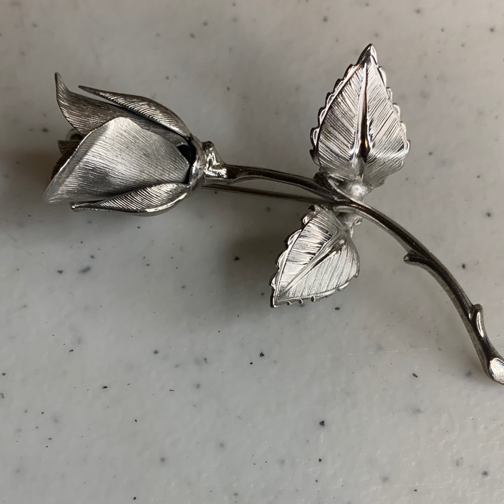 Elegant Silver Rose Brooch 10$